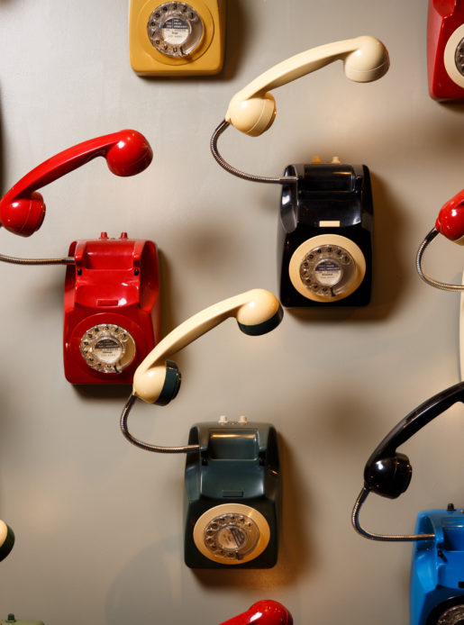 Multicoloured old fashioned telephones artwork at Mercure Edinburgh City Princes Street Hotel.